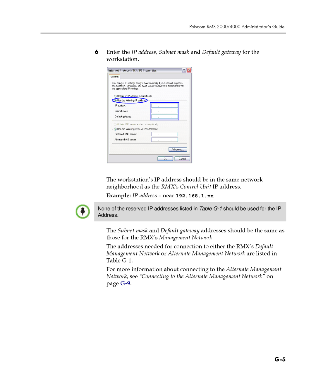 Polycom 2000/4000 manual Example IP address near 192.168.1.nn 