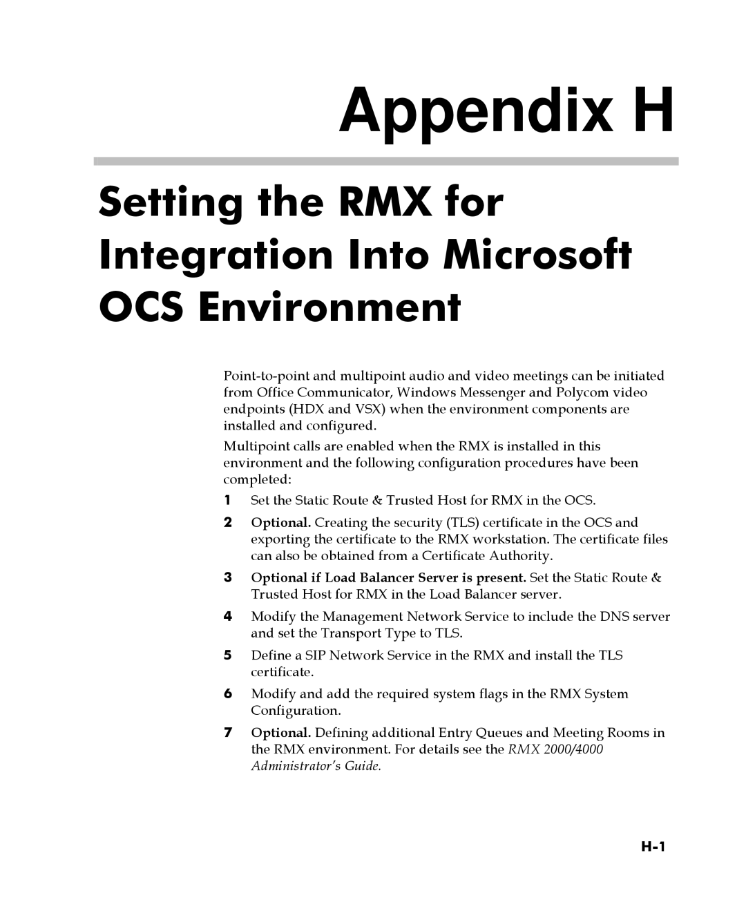 Polycom 2000/4000 manual Appendix H 