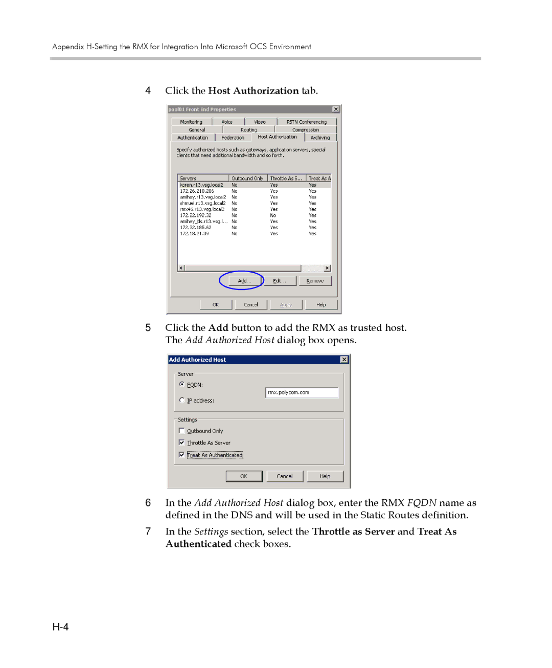 Polycom 2000/4000 manual Click the Host Authorization tab 