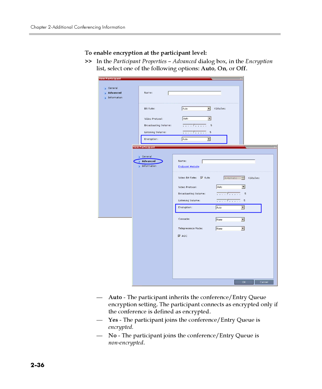 Polycom 2000/4000 manual To enable encryption at the participant level 