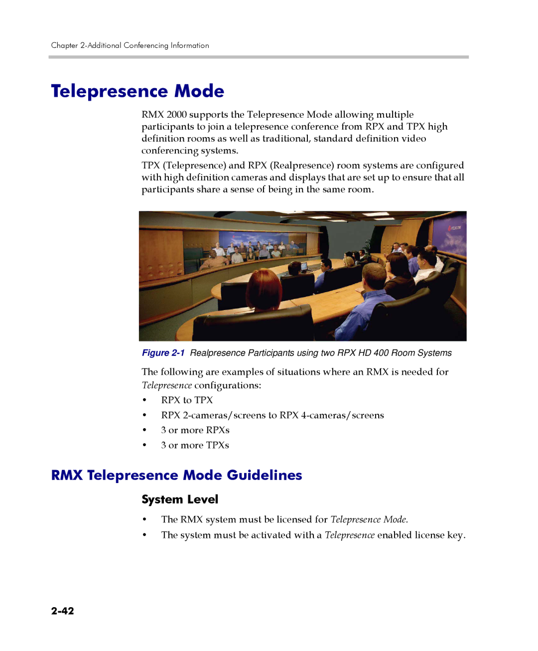 Polycom 2000/4000 manual RMX Telepresence Mode Guidelines, System Level 