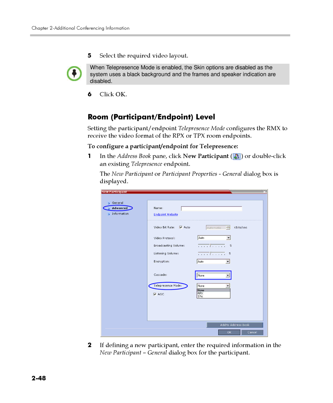 Polycom 2000/4000 manual Select the required video layout, To configure a participant/endpoint for Telepresence 