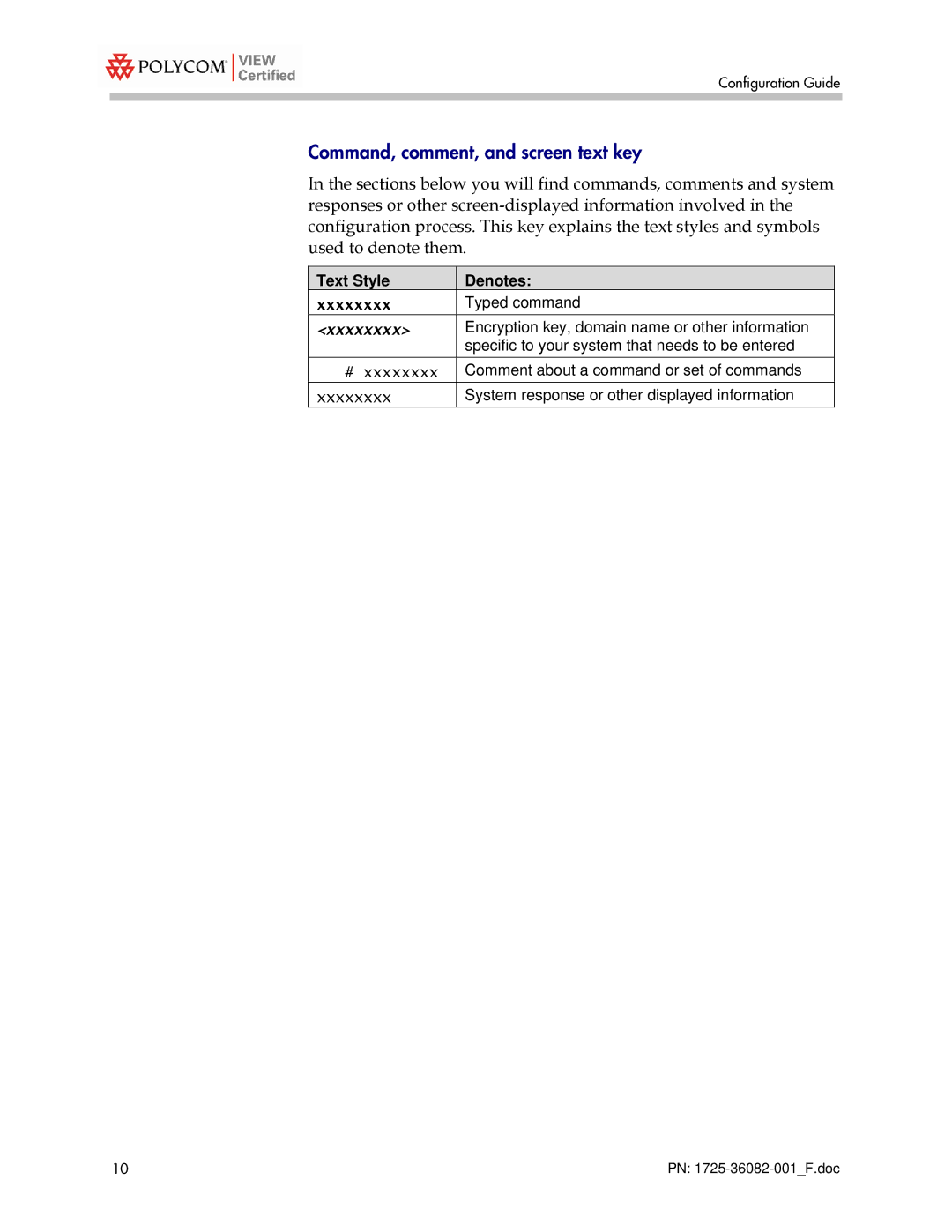 Polycom 2300 manual Command, comment, and screen text key 