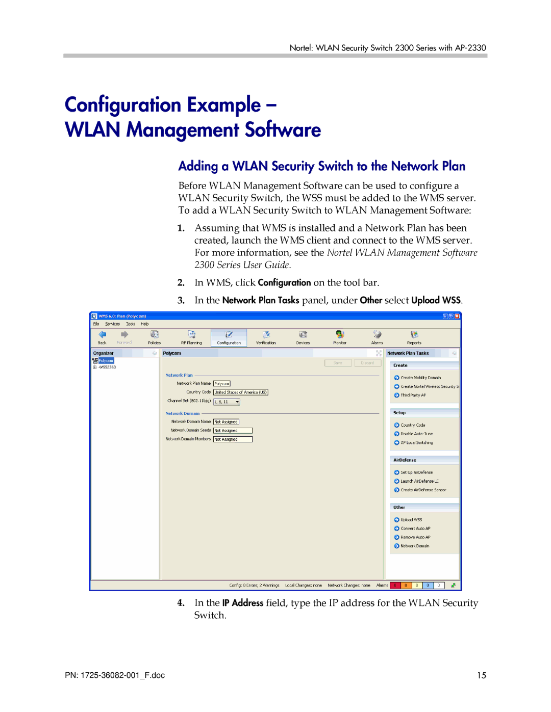 Polycom 2300 manual Configuration Example Wlan Management Software, Adding a Wlan Security Switch to the Network Plan 