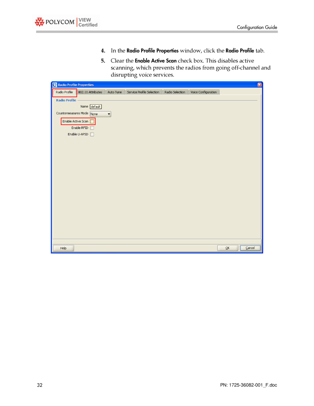 Polycom 2300 manual Radio Profile Properties window, click the Radio Profile tab 