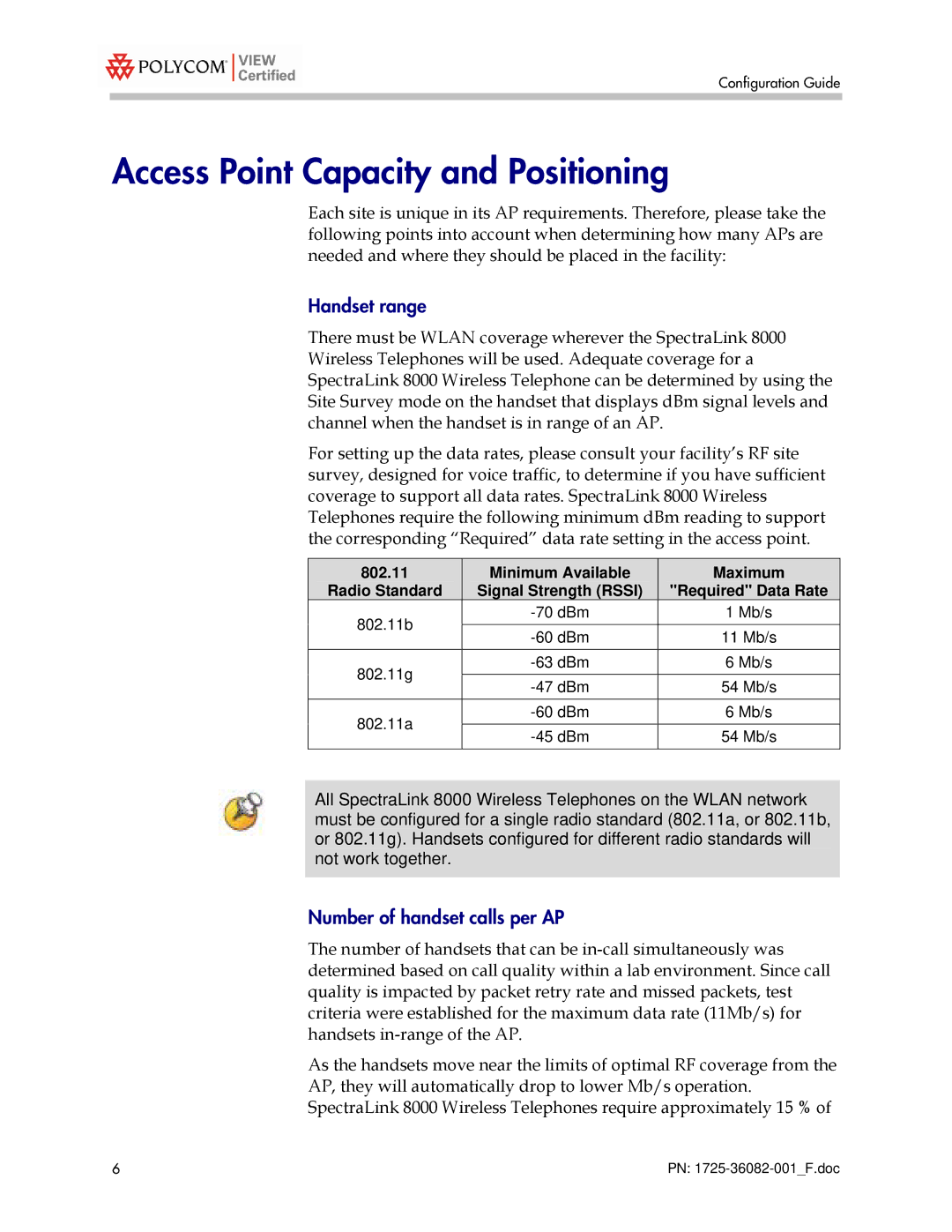 Polycom 2300 manual Access Point Capacity and Positioning, Handset range 