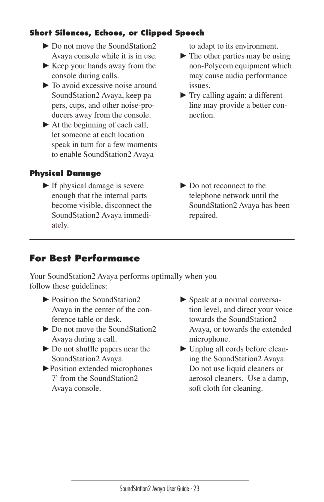 Polycom 2490 manual For Best Performance 