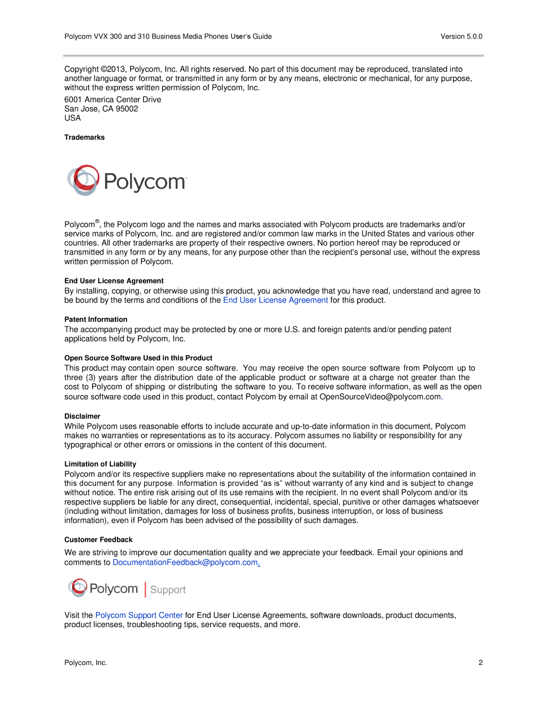 Polycom 300 and 310 manual Trademarks 