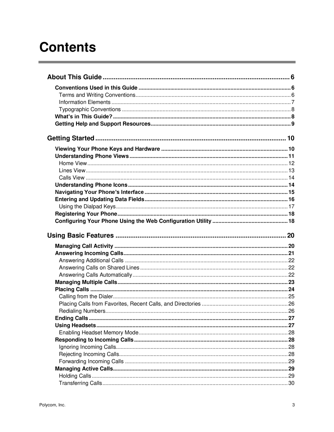 Polycom 300 and 310 manual Contents 