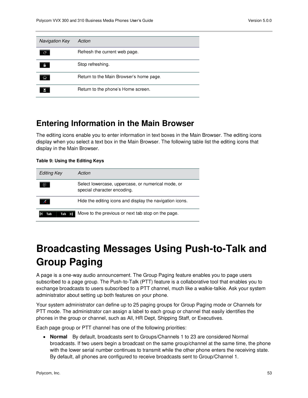 Polycom 300 and 310 Broadcasting Messages Using Push-to-Talk and Group Paging, Entering Information in the Main Browser 