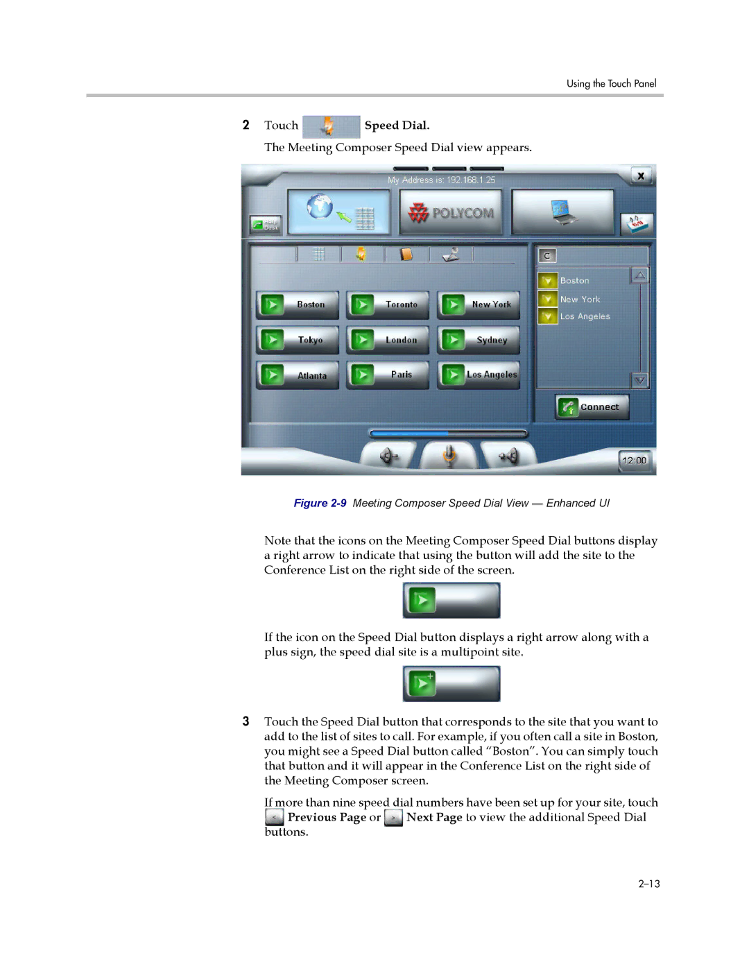 Polycom 300 manual Touch Speed Dial, 9Meeting Composer Speed Dial View Enhanced UI 