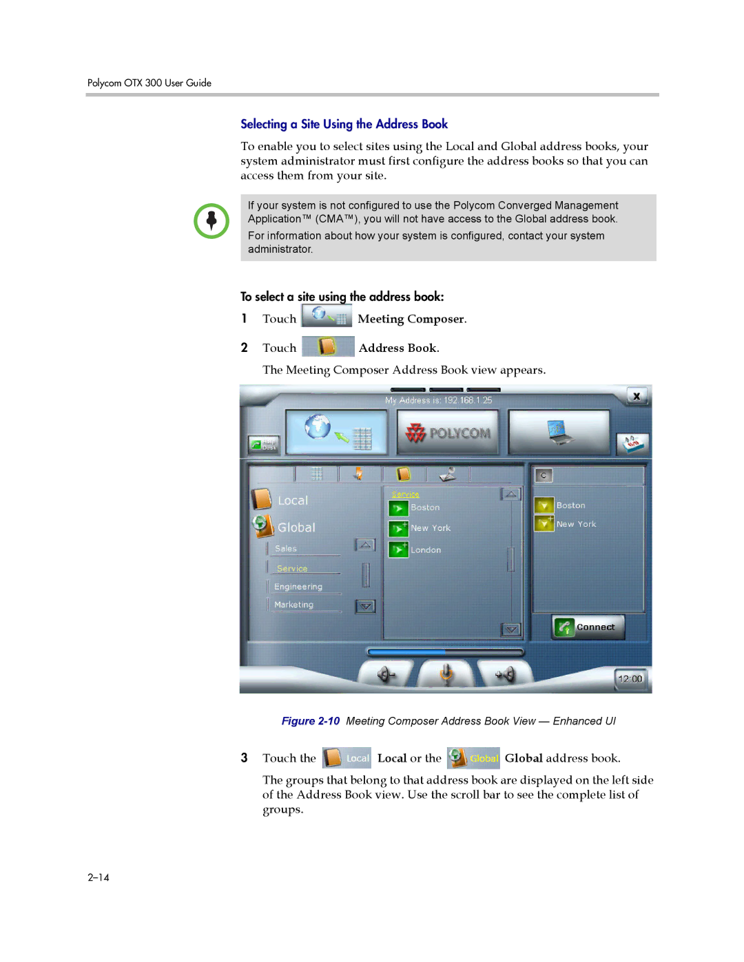 Polycom 300 manual Touch Meeting Composer Touch Address Book, 10Meeting Composer Address Book View Enhanced UI 