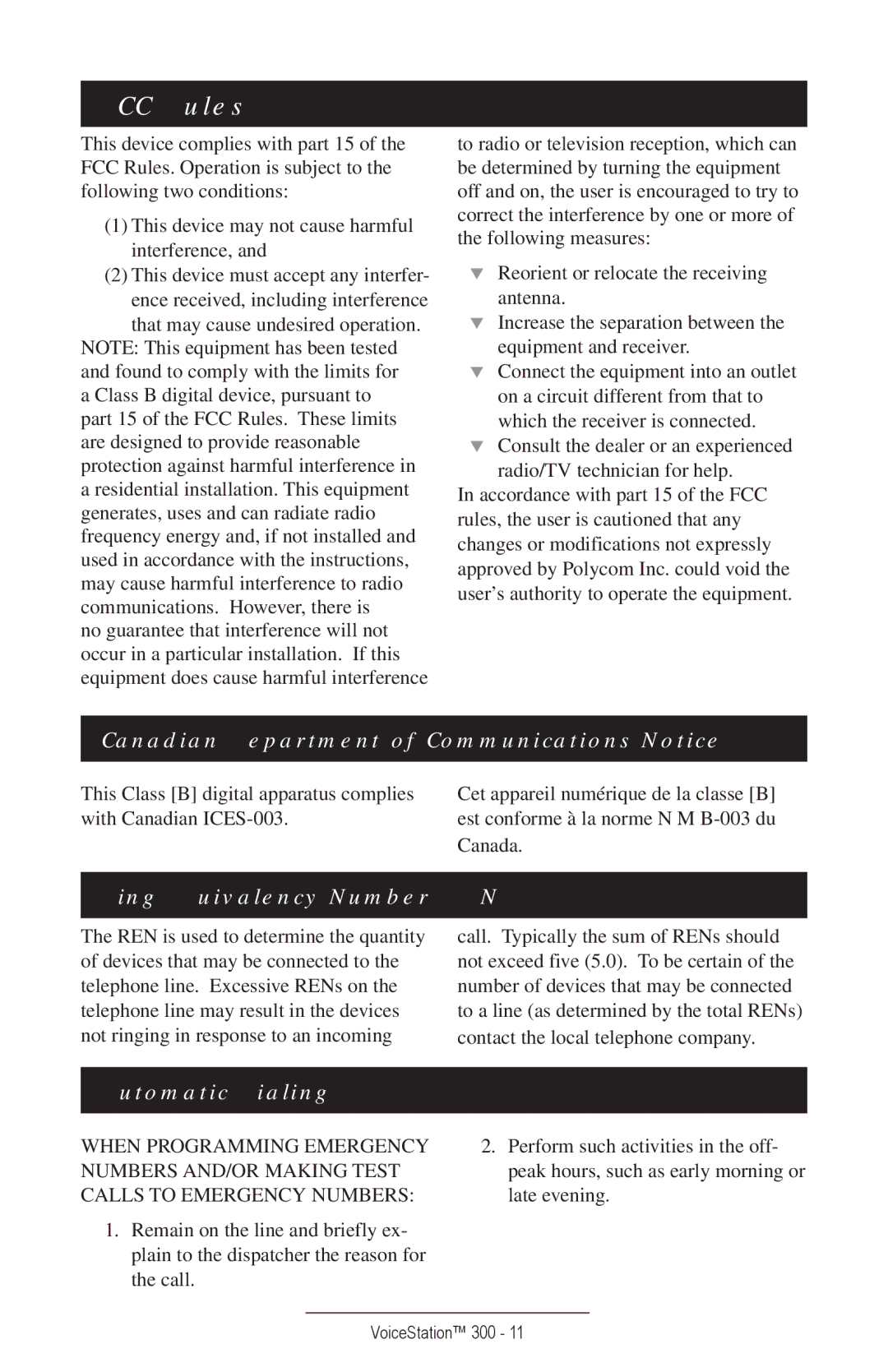 Polycom 300 manual FCC Rules 