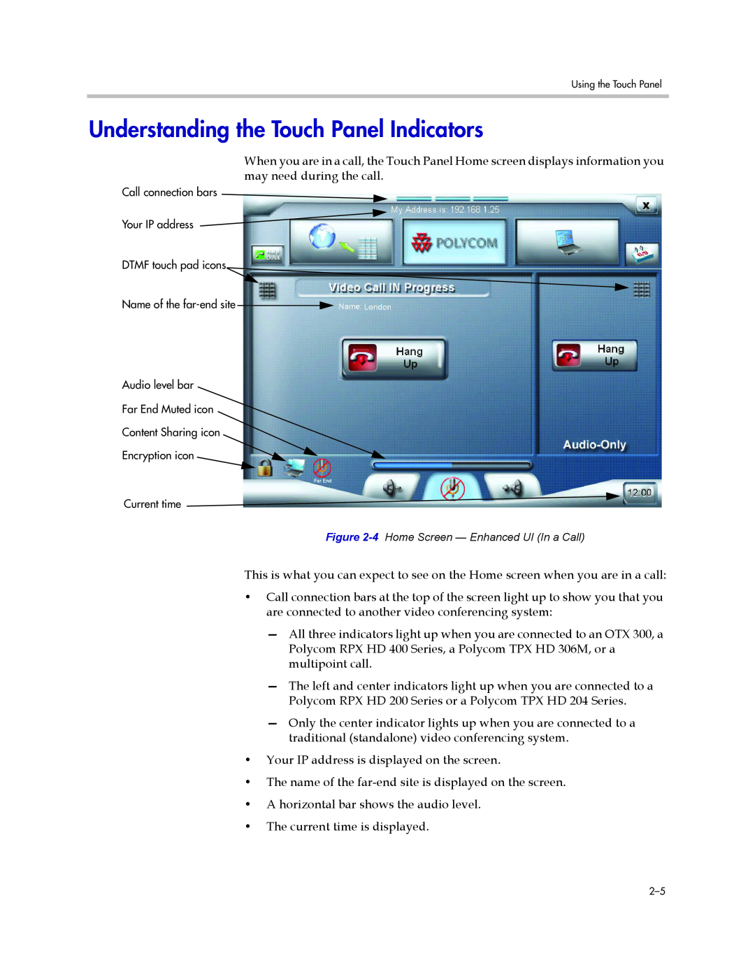Polycom 300 manual Understanding the Touch Panel Indicators 