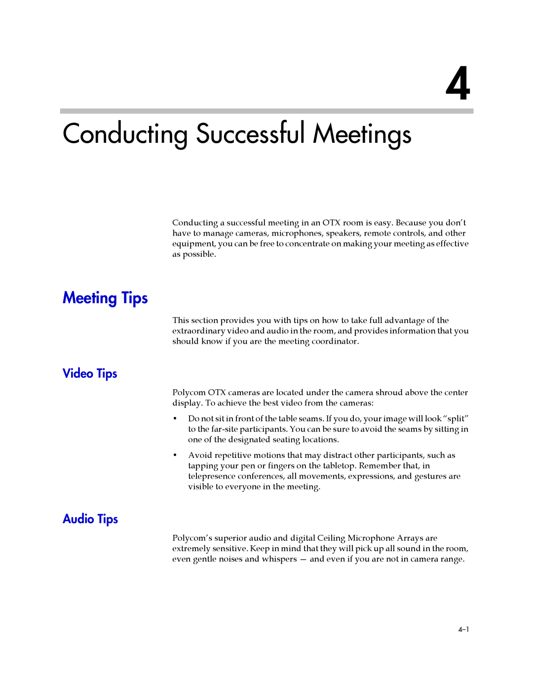 Polycom 300 manual Conducting Successful Meetings, Meeting Tips 