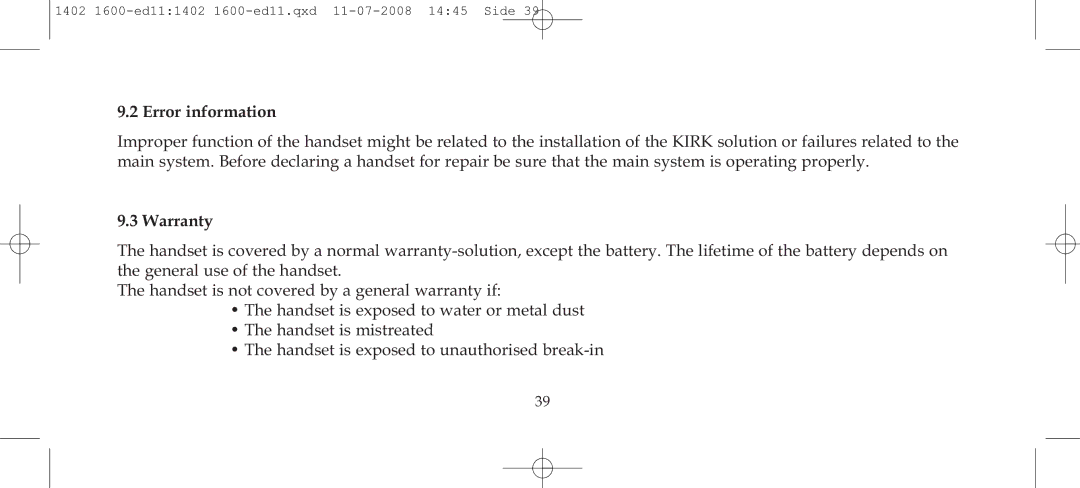 Polycom 3040 manual Error information, Warranty 