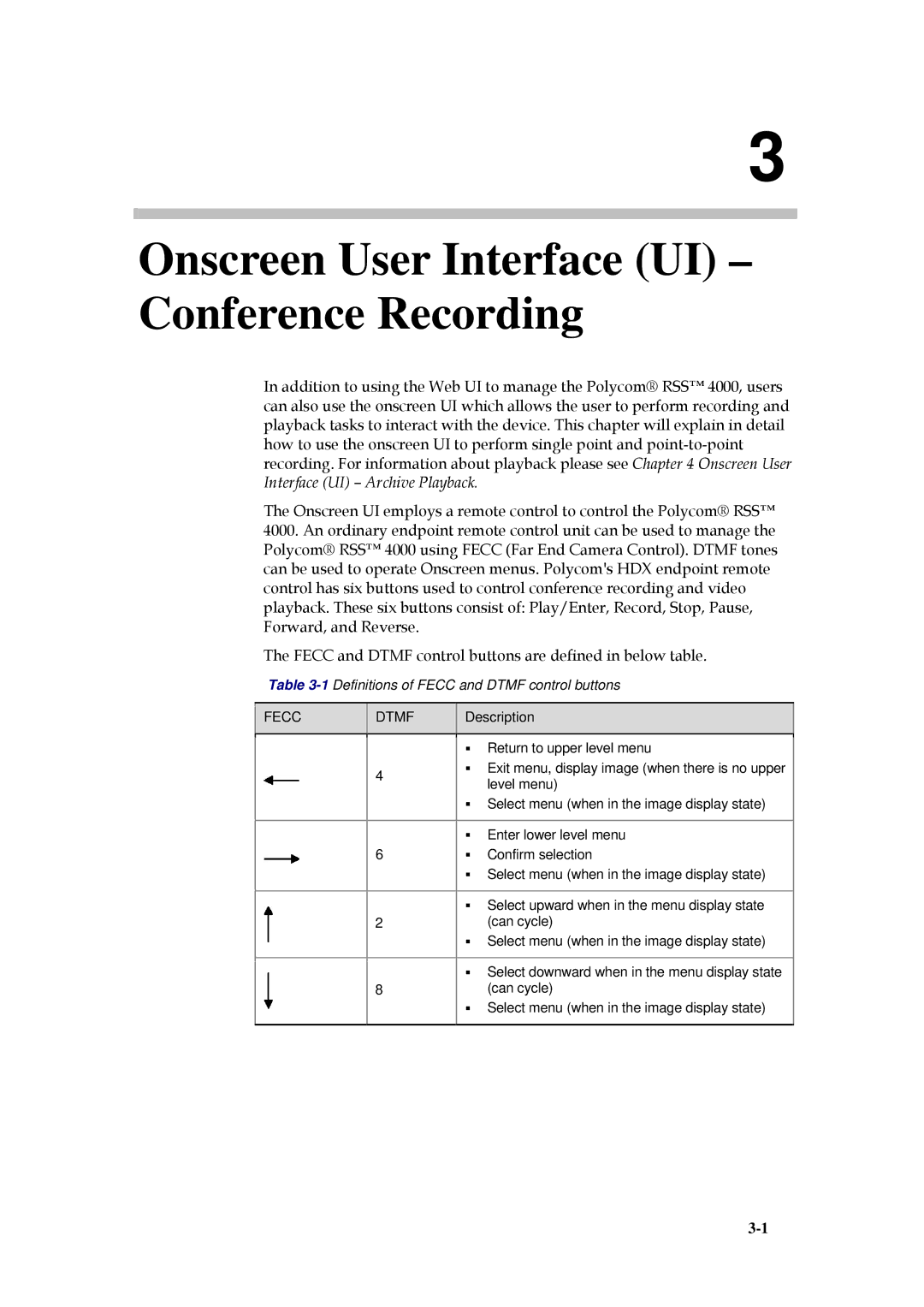 Polycom 3150-30828-001 Onscreen User Interface UI Conference Recording, 1Definitions of Fecc and Dtmf control buttons 