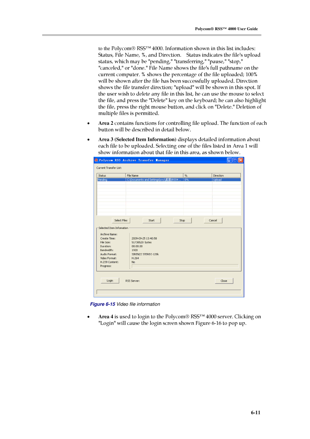 Polycom 3150-30828-001 manual 15Video file information 