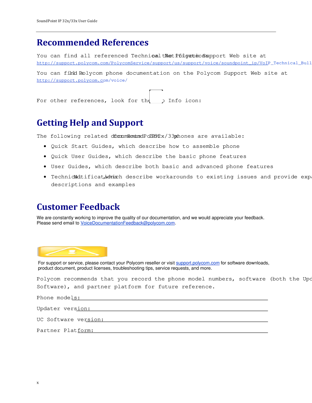 Polycom 32x manual Recommended References, Getting Help and Support, Customer Feedback 