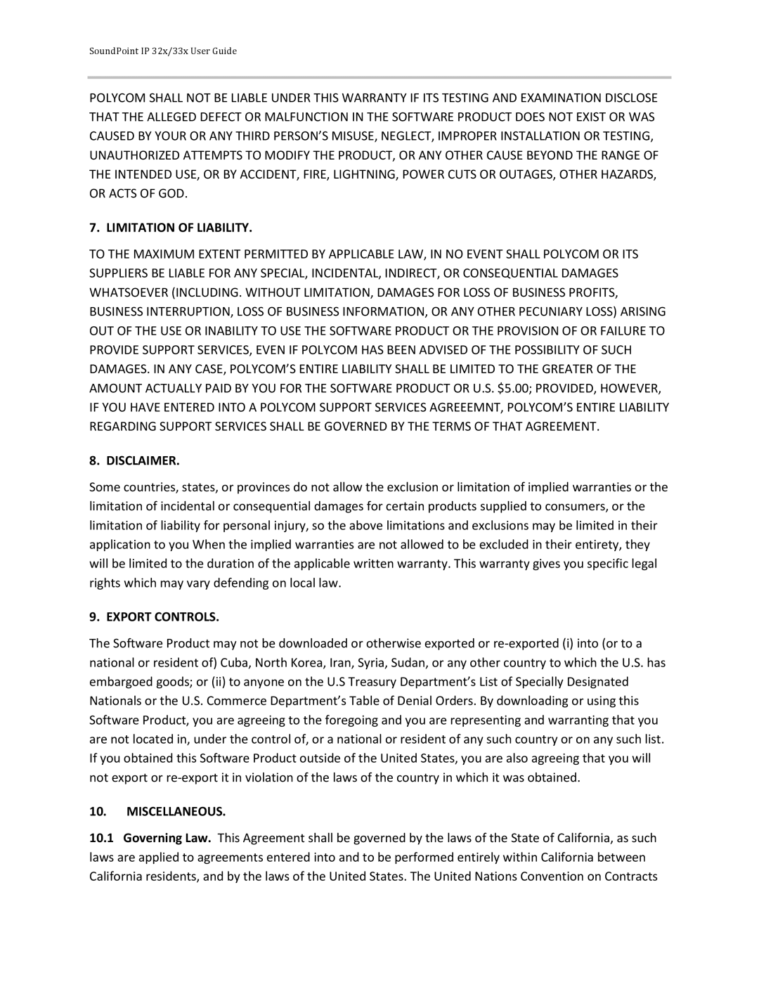 Polycom 32x manual Limitation of Liability 