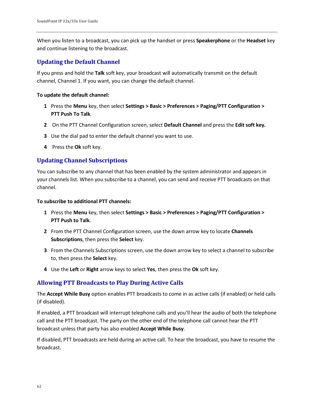 Polycom 32x manual Updating the Default Channel, Updating Channel Subscriptions 