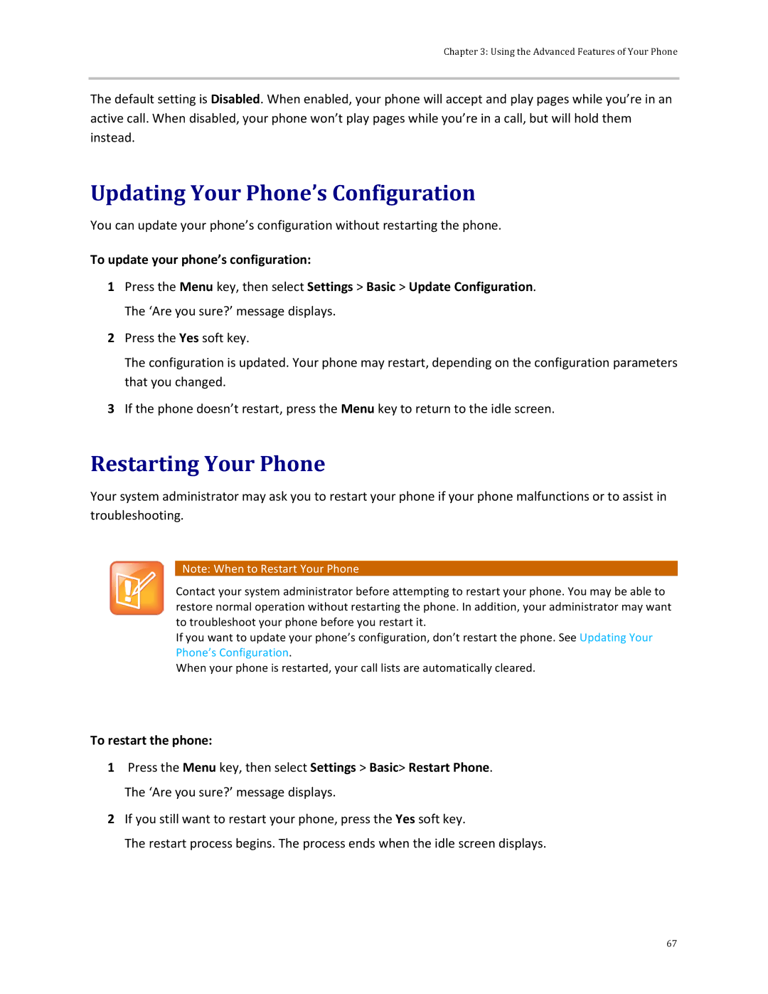 Polycom 32x manual Updating Your Phone’s Configuration, Restarting Your Phone, To update your phone’s configuration 