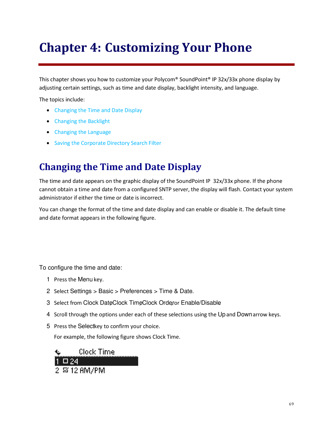 Polycom 32x manual Customizing Your Phone, Changing the Time and Date Display, To configure the time and date 