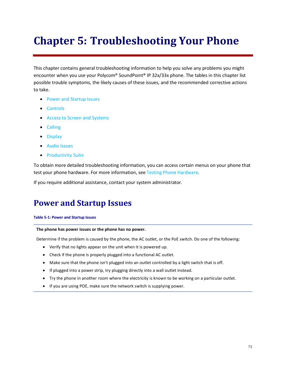 Polycom 32x manual Troubleshooting Your Phone, Power and Startup Issues 