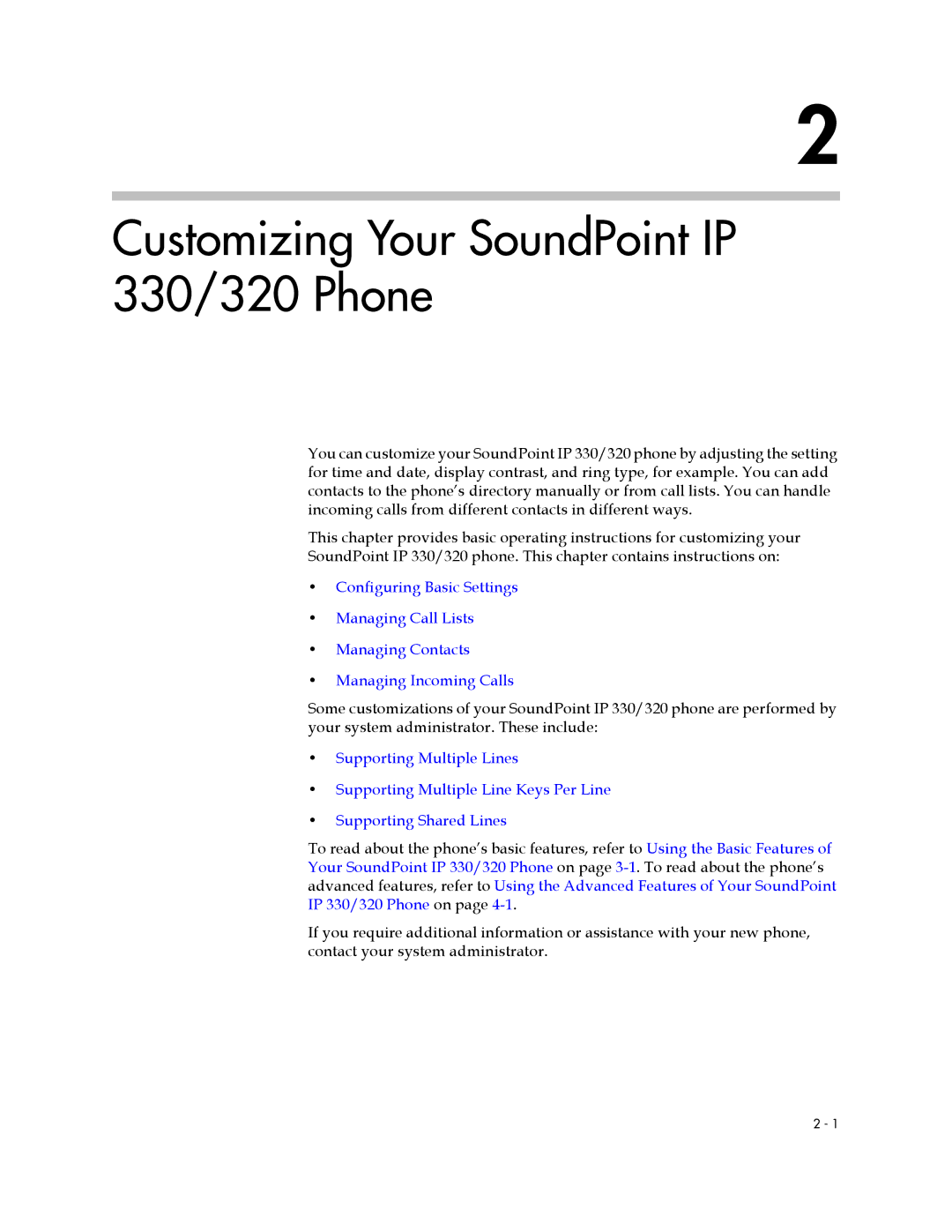 Polycom manual Customizing Your SoundPoint IP 330/320 Phone 