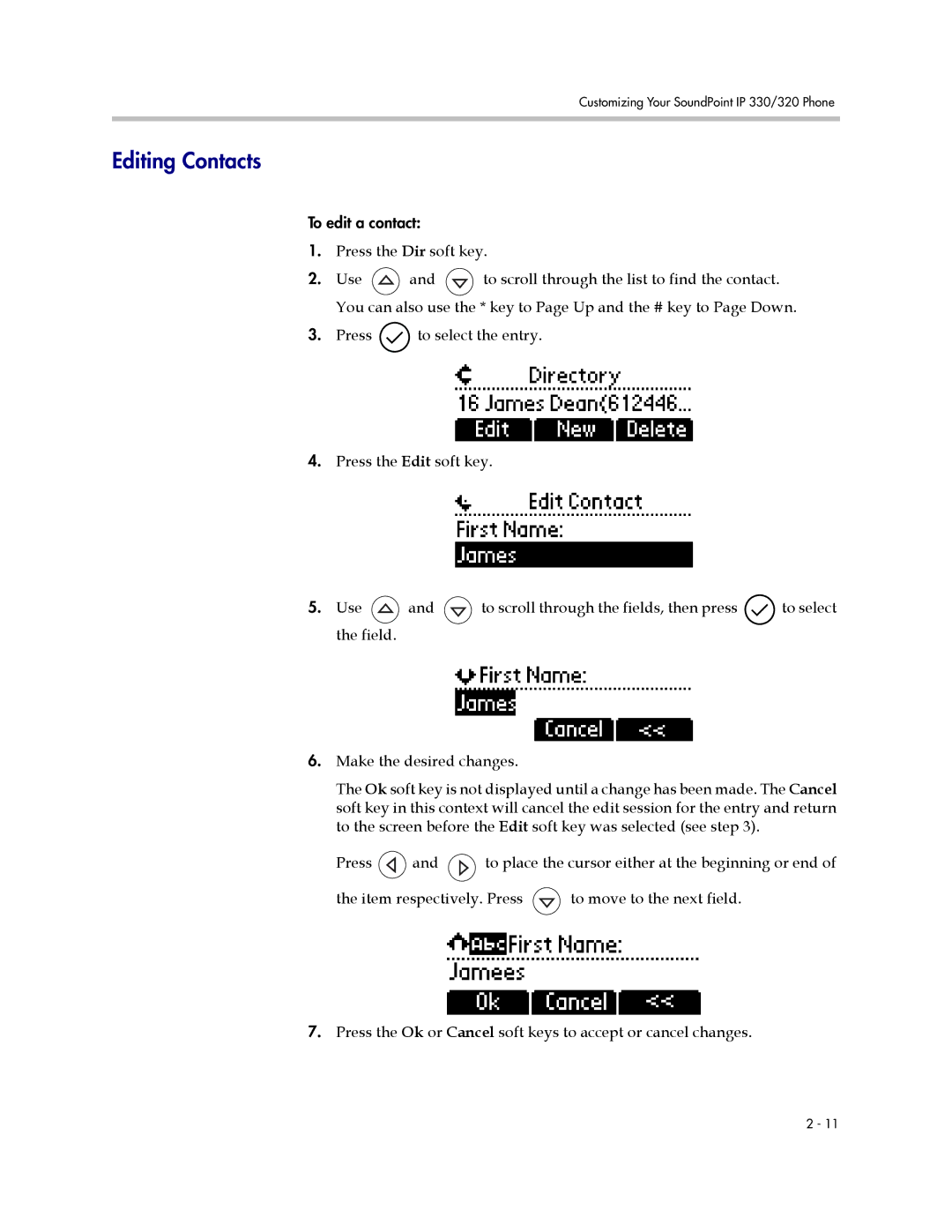 Polycom 320, 330 manual Editing Contacts 