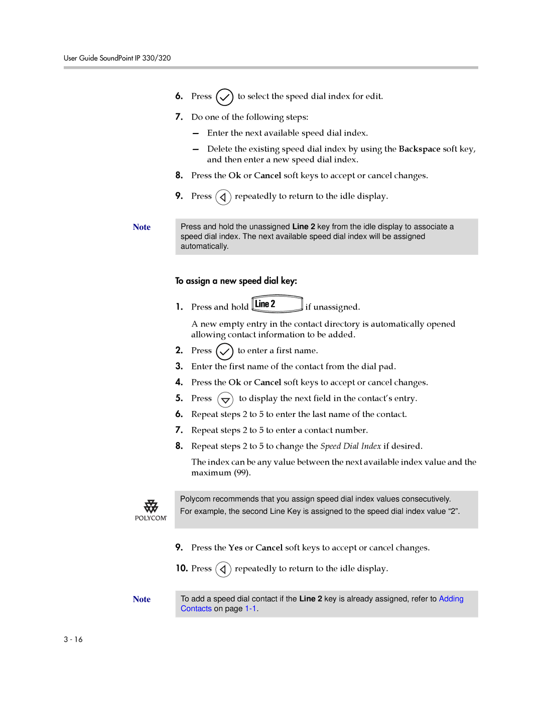 Polycom 330, 320 manual To assign a new speed dial key 