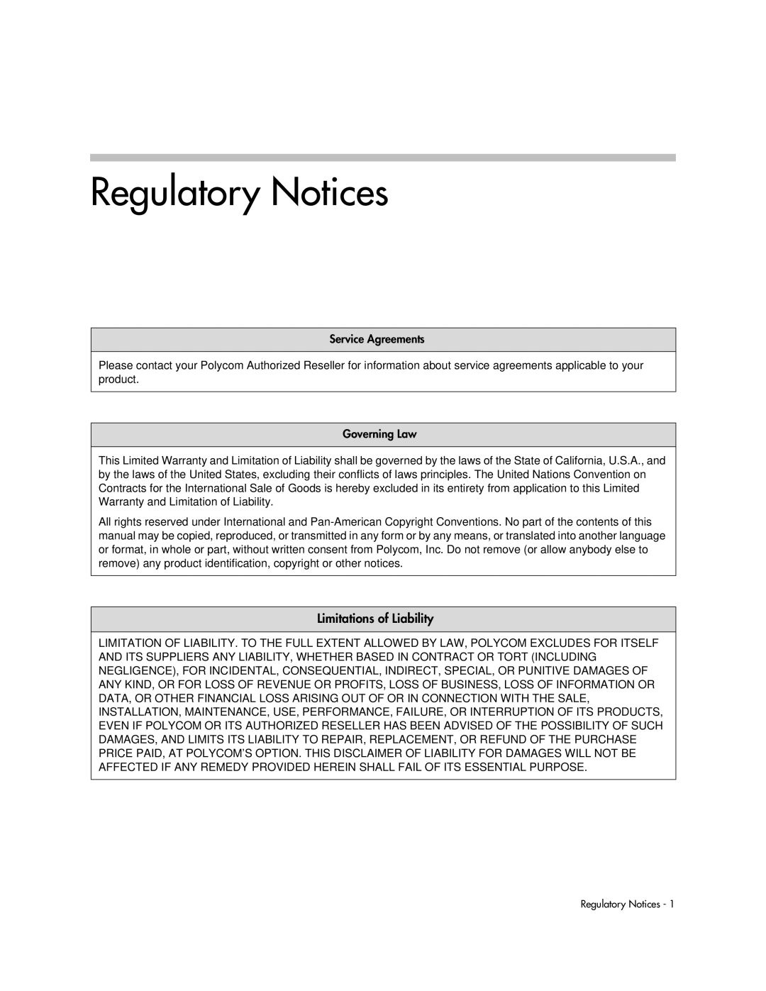 Polycom 320, 330 manual Regulatory Notices 