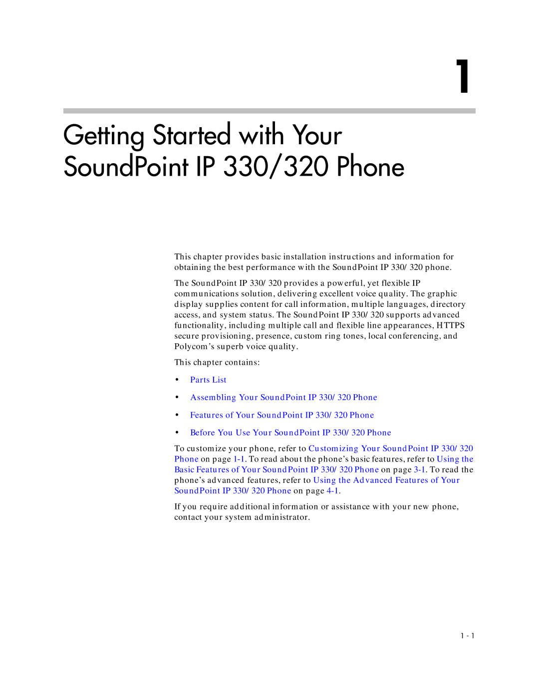 Polycom manual Getting Started with Your SoundPoint IP 330/320 Phone 