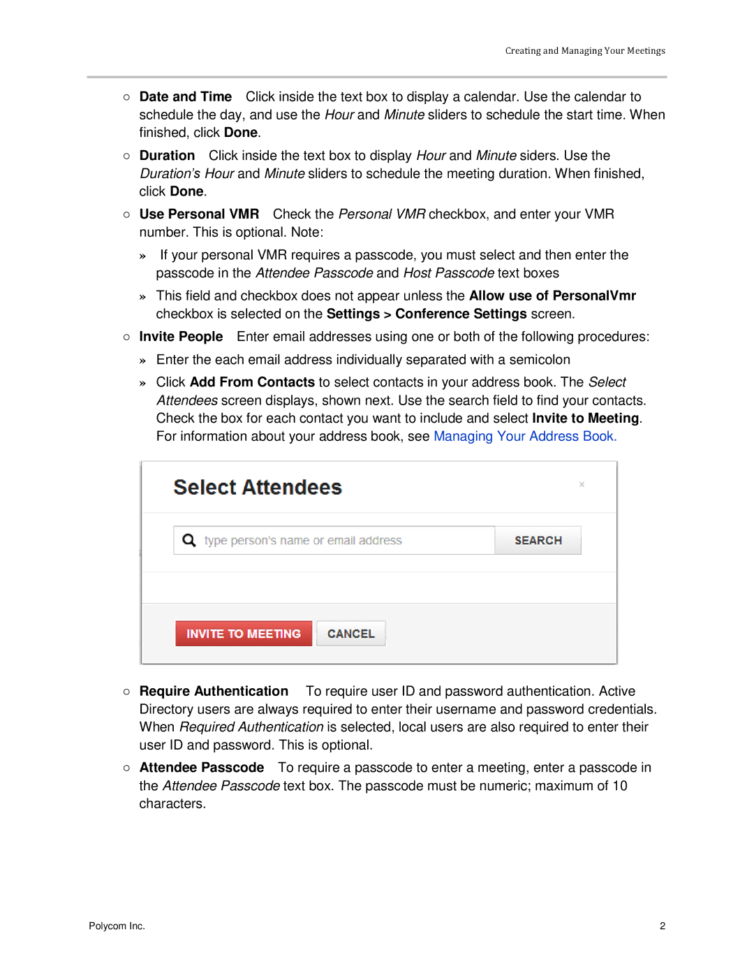 Polycom 3725-03305-001 manual Creating and Managing Your Meetings 