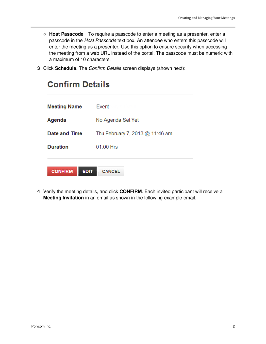 Polycom 3725-03305-001 manual Creating and Managing Your Meetings 