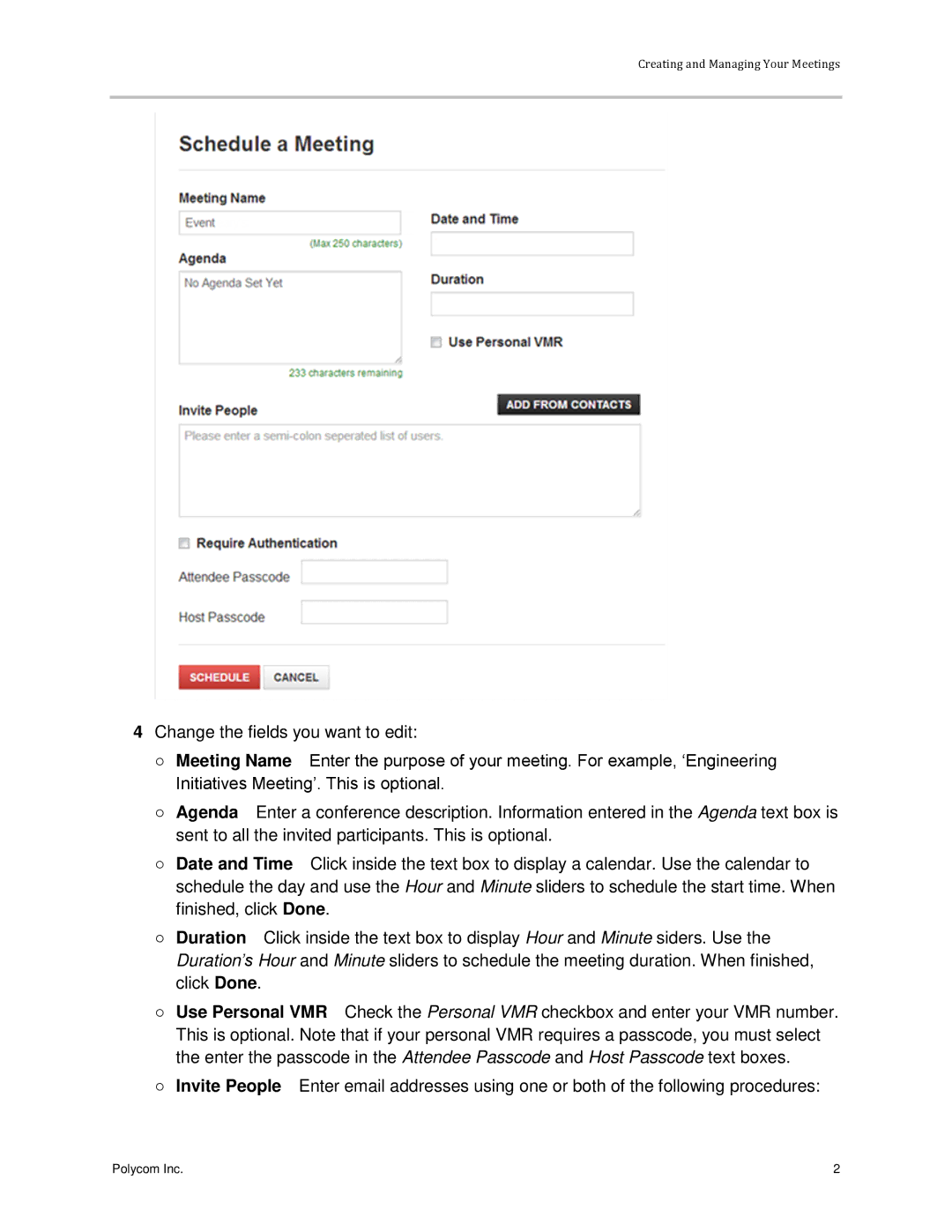 Polycom 3725-03305-001 manual Creating and Managing Your Meetings 