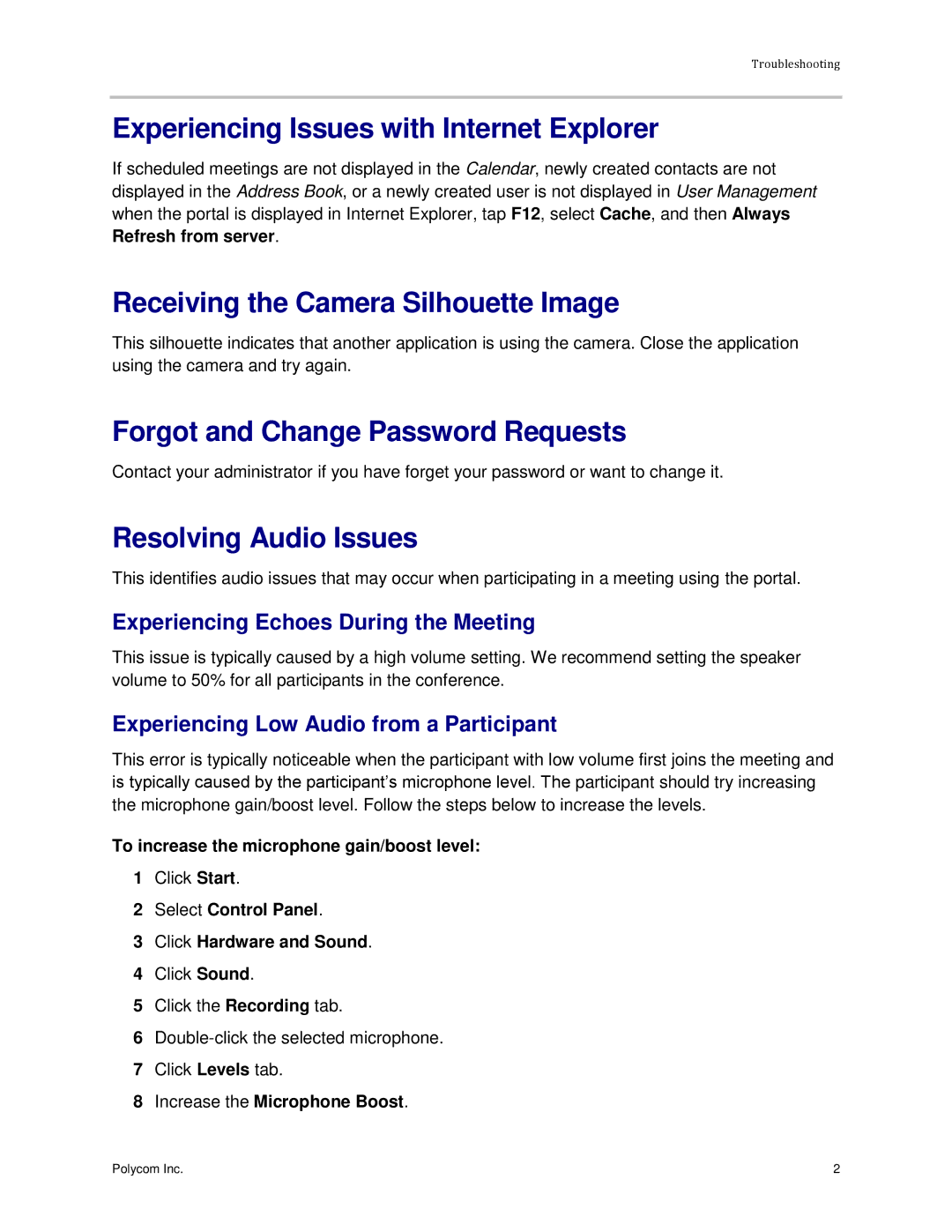 Polycom 3725-03305-001 manual Experiencing Issues with Internet Explorer, Receiving the Camera Silhouette Image 