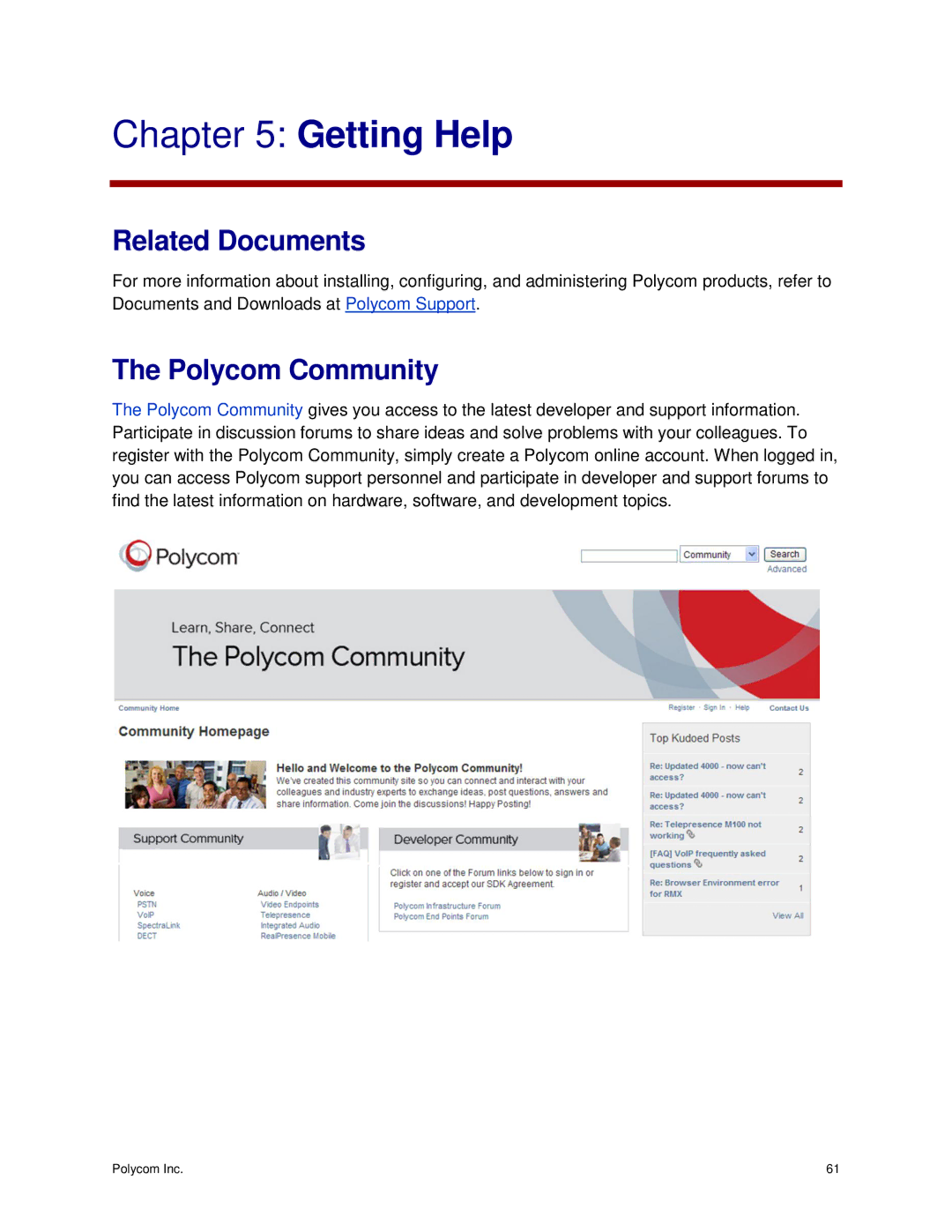 Polycom 3725-03305-001 manual Related Documents, Polycom Community 