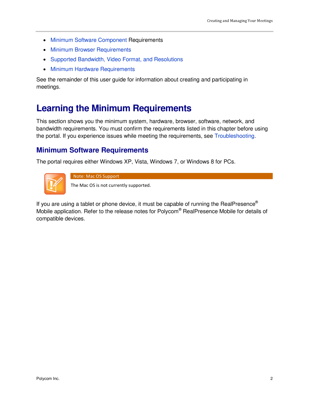 Polycom 3725-03305-001 manual Learning the Minimum Requirements, Minimum Software Requirements 