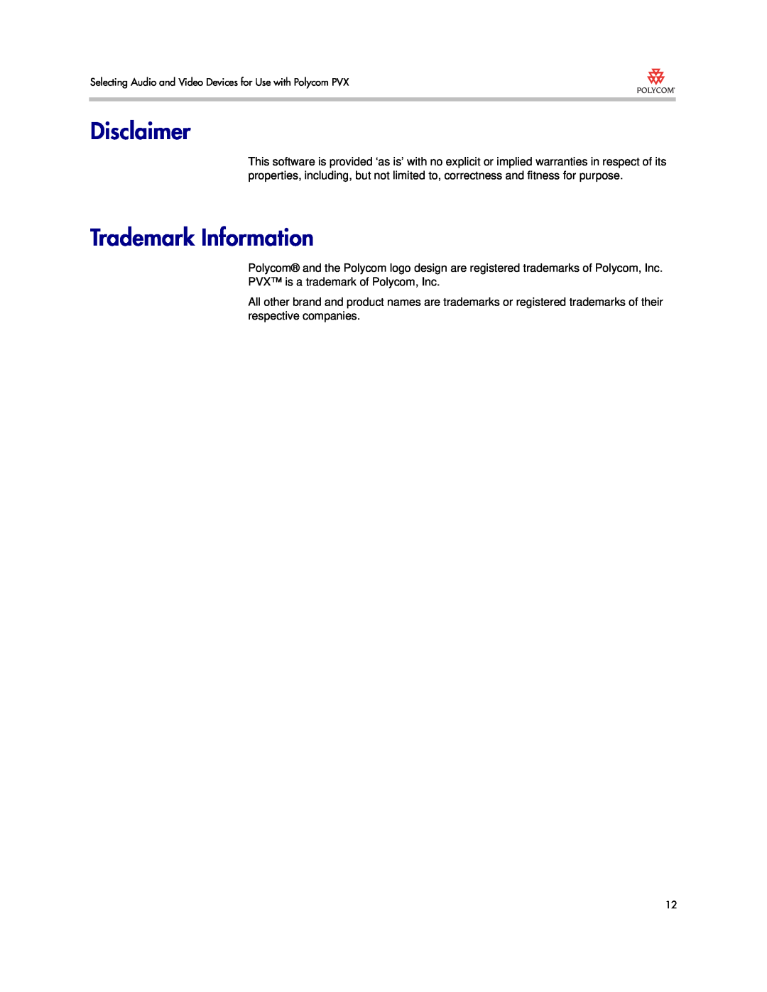 Polycom 3725-22724-003/A manual Disclaimer, Trademark Information 