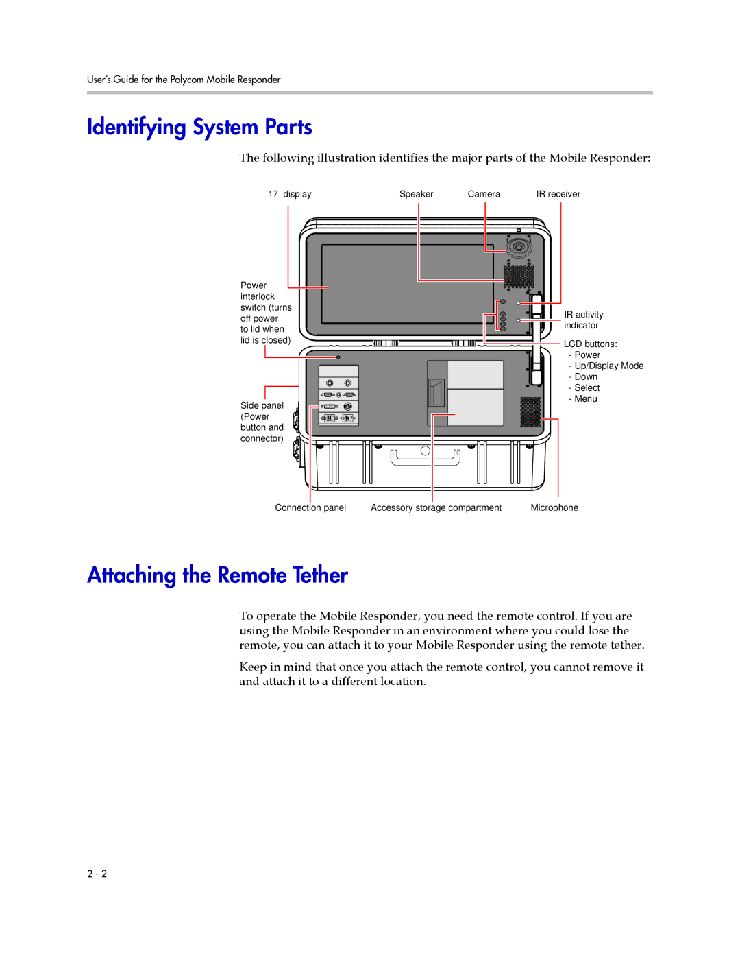 Polycom 3725-23487-003/A manual Identifying System Parts, Attaching the Remote Tether 