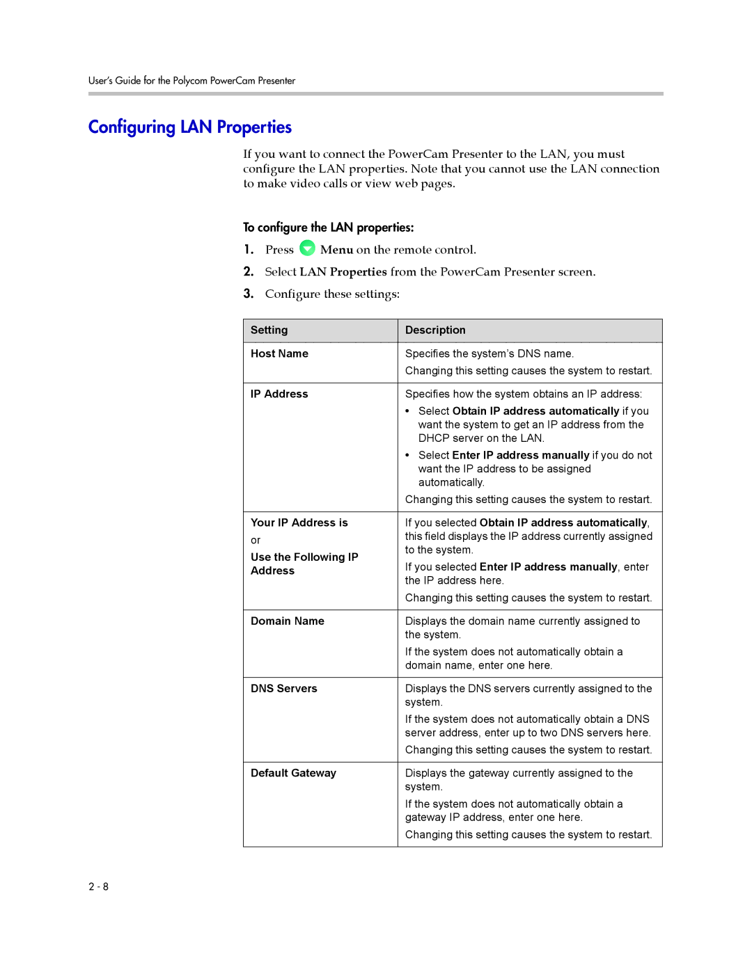 Polycom 3725-24004-001/A manual Configuring LAN Properties 