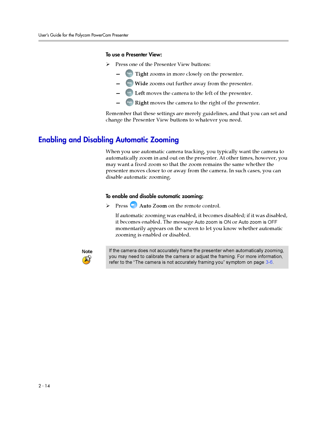 Polycom 3725-24004-001/A manual Enabling and Disabling Automatic Zooming 