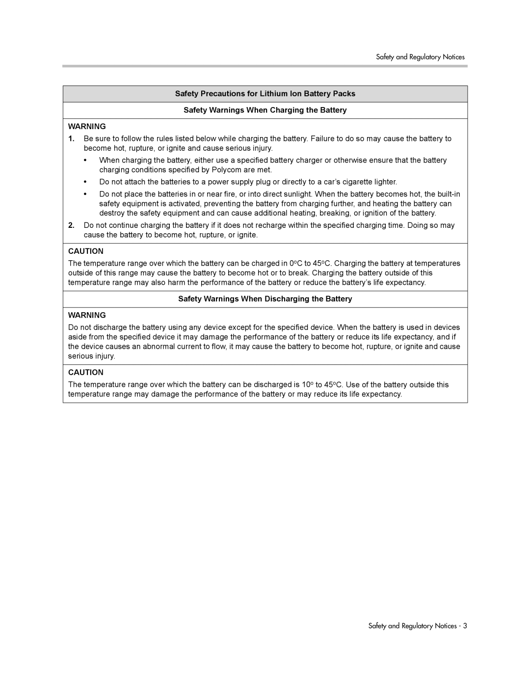 Polycom 3725-24004-001/A manual Safety Warnings When Discharging the Battery 