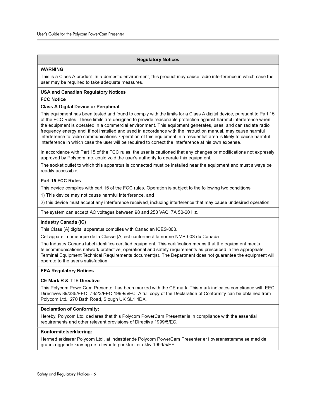 Polycom 3725-24004-001/A manual Regulatory Notices, Part 15 FCC Rules, Industry Canada IC 