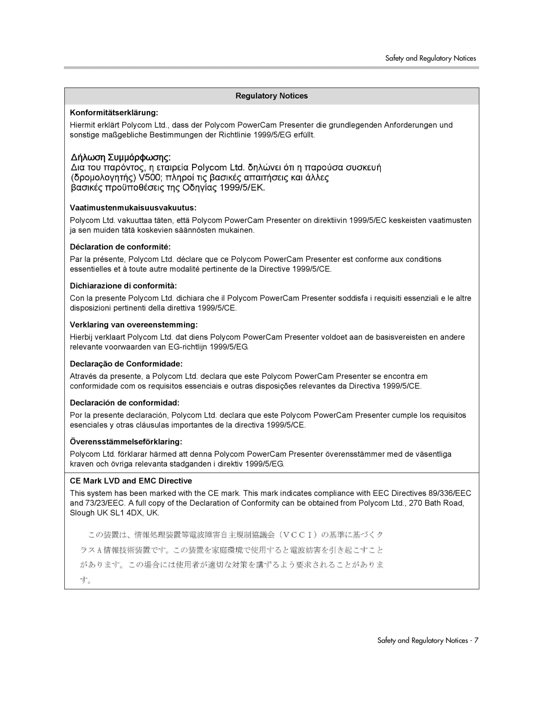 Polycom 3725-24004-001/A manual Safety and Regulatory Notices 