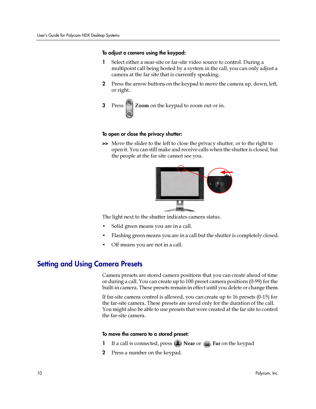 Polycom 3725-26470-004/A manual Setting and Using Camera Presets 