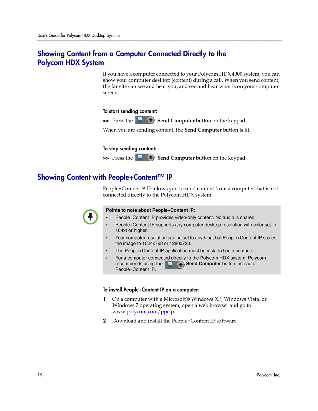 Polycom 3725-26470-004/A manual Showing Content with People+Content IP, Points to note about People+Content IP 