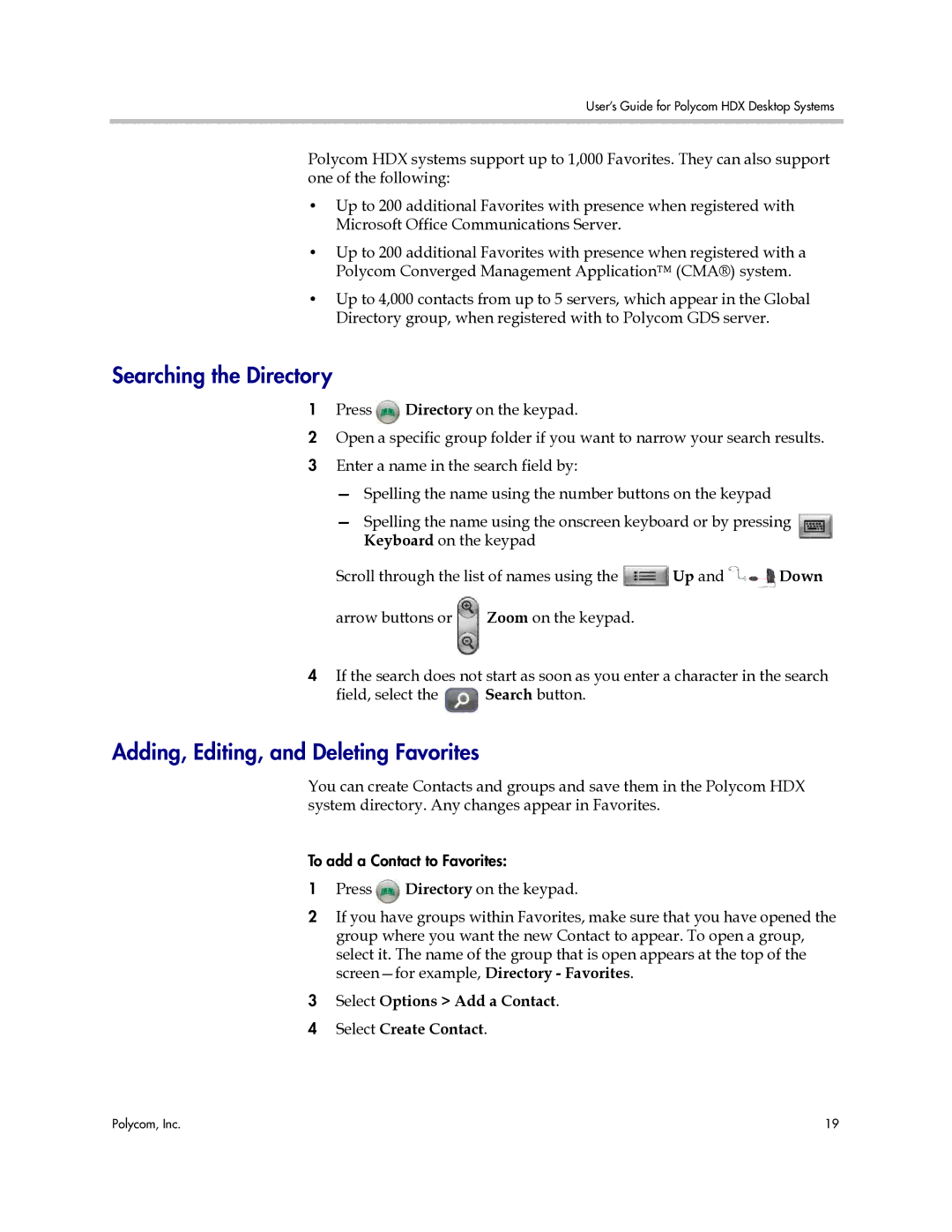 Polycom 3725-26470-004/A manual Searching the Directory, Adding, Editing, and Deleting Favorites 