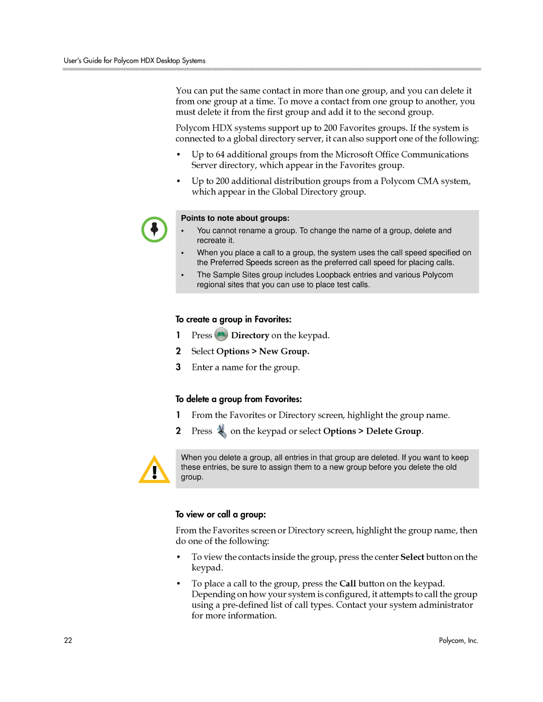 Polycom 3725-26470-004/A manual Select Options New Group, Points to note about groups 